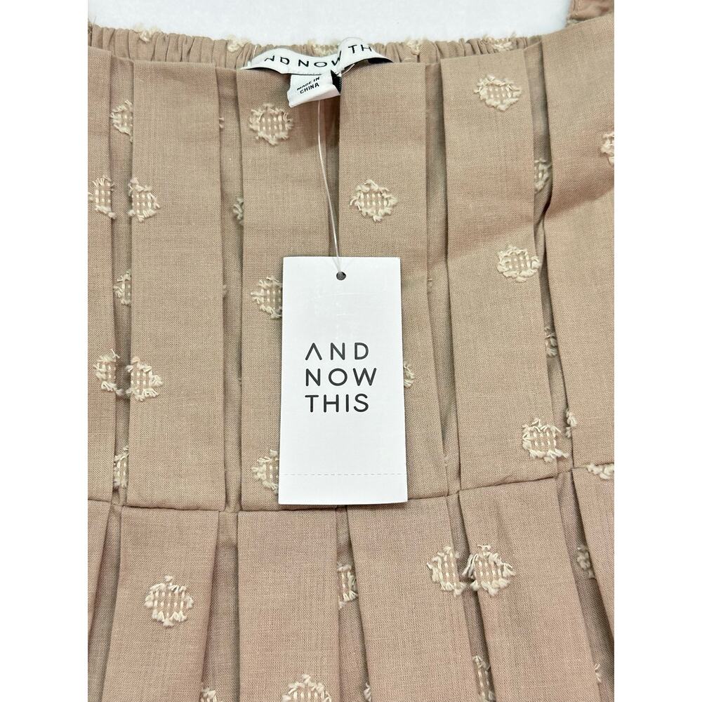 NWT And Now This Beige Cotton Dobby Dot Puff Sleeve Cottagecore Dress Size XS - Picture 7 of 12